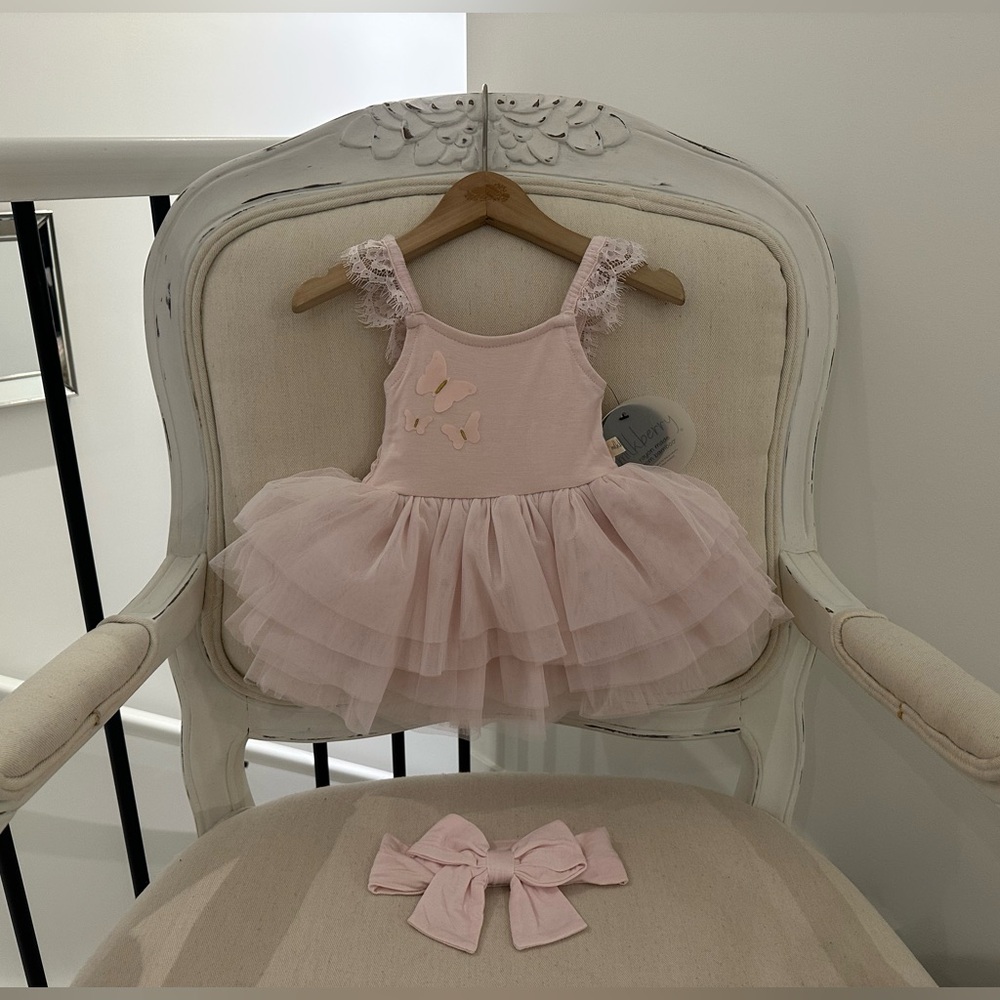 🩰 3~6 Mth Ballet Pink Multi Tiered Tulle Fancy Tutu Baby Dress with Bow NWT
